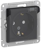 Розетка с заземлением без рамки Systeme Electric AtlasDesign Aqua 1-м. крышка шторки IP44 карбон картинка